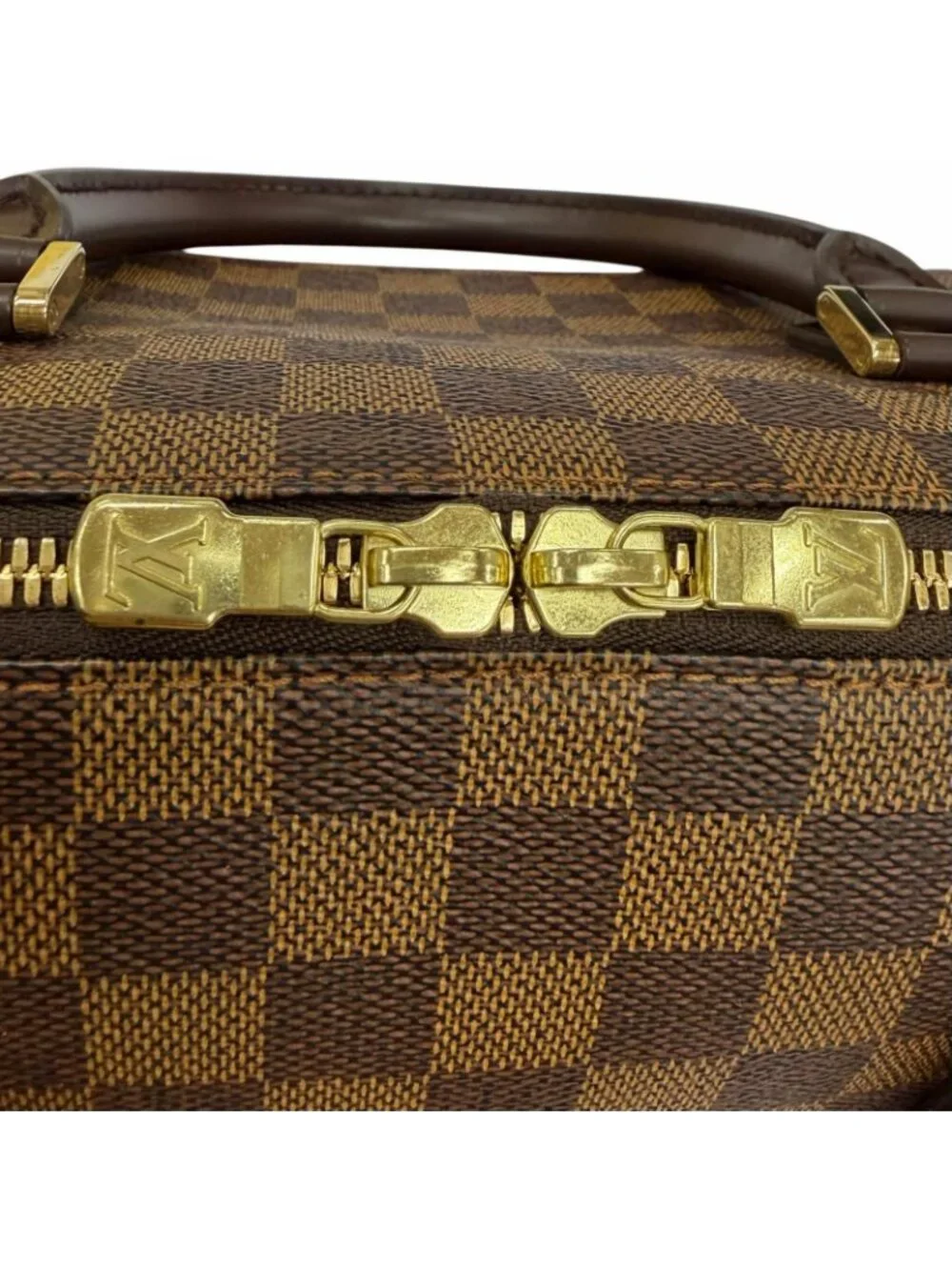 Louis Vuitton Riviera Damier Canvas Leather Handbag Brown Gold